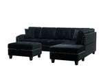 Kayden Reversible Button Tufted Trim Sectional Sofa with Ottoman and USB Ports