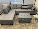 Kayden Reversible Button Tufted Trim Sectional Sofa with Ottoman and USB Ports