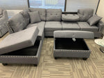 Kayden Reversible Button Tufted Trim Sectional Sofa with Ottoman and USB Ports