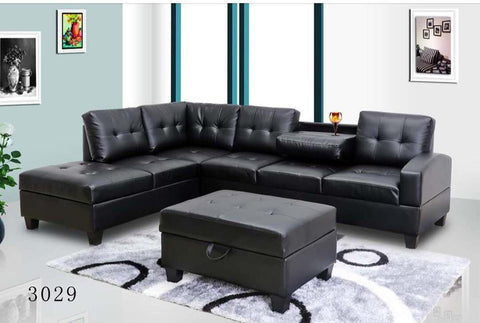 Sectional sofa black PU