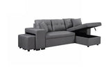 Victor Sectional Sofa Bed with Storage Chaise, 2 Ottomans & In-Built Book Shelf
